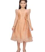 Orange hand woven net kids-frocks