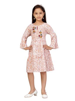 Orange embroidered cotton kids-frocks 1
