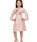 Orange embroidered cotton kids-frocks