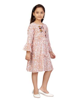 Orange embroidered cotton kids-frocks 2
