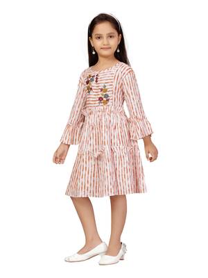 Orange embroidered cotton kids-frocks 3