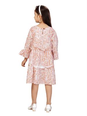 Orange embroidered cotton kids-frocks 4