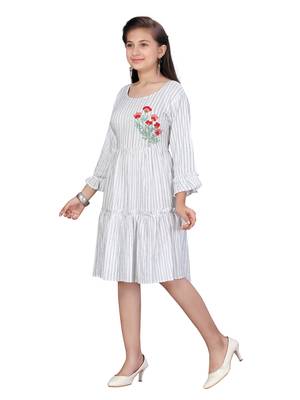 Grey plain cotton kids-frocks 3