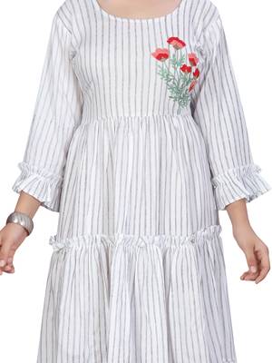 Grey plain cotton kids-frocks 5