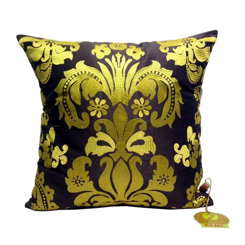 Golden Damask Patterned Cushion Cover