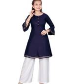 Blue plain cotton girls-top-bottom