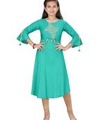 Green embroidered cotton kids-tops