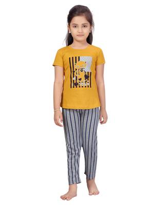 Yellow printed cotton girls-top-bottom 1