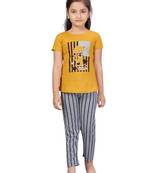 Yellow printed cotton girls-top-bottom