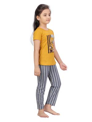Yellow printed cotton girls-top-bottom 2