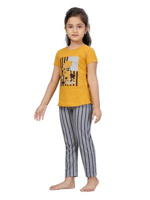 Yellow printed cotton girls-top-bottom 3