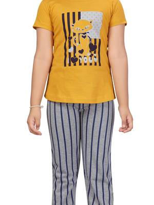 Yellow printed cotton girls-top-bottom 5