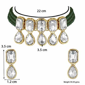 Traditional Handcrafted Beaded Emerald Choker with Earrings For Women/Girls (ML249G) 5