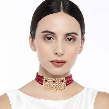 Traditional Kundan & Beads Choker Necklace Set for Women  5