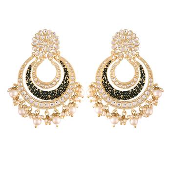 High Matt Finish Big Chandbali Kundan & Pearl Meenakari Earrings for Women  4