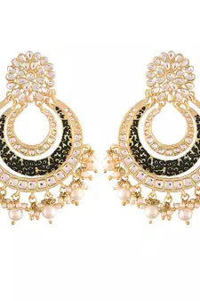 High Matt Finish Big Chandbali Kundan & Pearl Meenakari Earrings for Women 