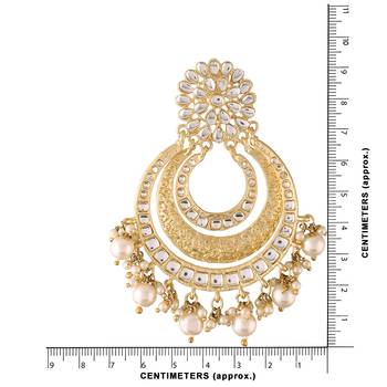 Traditional Matt Finish Plated Big Chandbali Kundan & Pearl Meenakari Earrings for Women  4