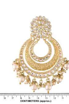 Traditional Matt Finish Plated Big Chandbali Kundan & Pearl Meenakari Earrings for Women 