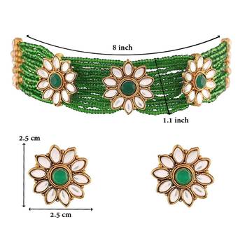 Traditional Gold Plated Floral Pearl & Beads Choker Necklace Set for Women  4