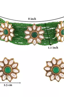 Traditional Gold Plated Floral Pearl & Beads Choker Necklace Set for Women 