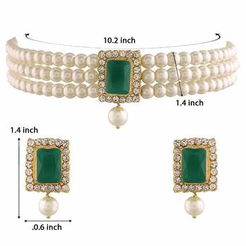 Traditional Handcrafted Beaded Emerald Choker with Earrings For Women/Girls  6