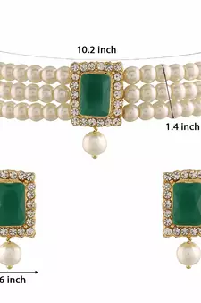 Traditional Handcrafted Beaded Emerald Choker with Earrings For Women/Girls 
