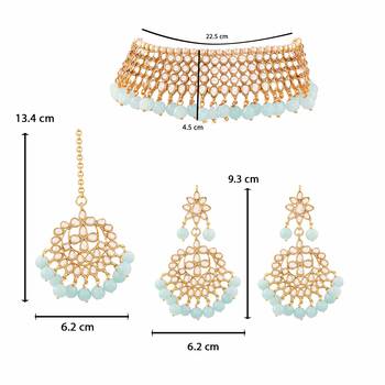 Traditional Kundan & Sky Blue Pearl Choker Necklace Set For Women 5