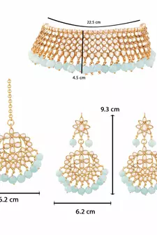 Traditional Kundan & Sky Blue Pearl Choker Necklace Set For Women
