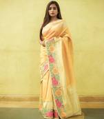 Embroidered Mustard Hand-loom Dupian Tissue Silk Sari