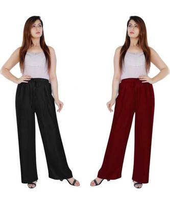Women's Rayon Pant Palazzo Combo (Free Size )Black&Maroon 1