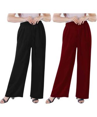 Women's Rayon Pant Palazzo Combo (Free Size )Black&Maroon 2