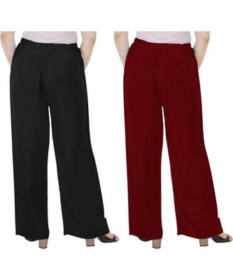 Women's Rayon Pant Palazzo Combo (Free Size )Black&Maroon 3
