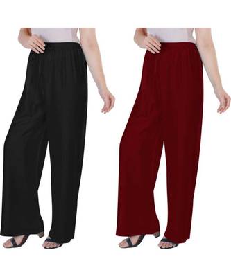 Women's Rayon Pant Palazzo Combo (Free Size )Black&Maroon 4