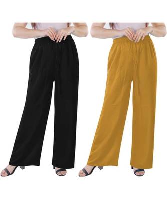 Women's Rayon Pant Palazzo Combo (Free Size )Black&Mustard 1