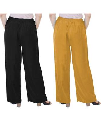 Women's Rayon Pant Palazzo Combo (Free Size )Black&Mustard 2