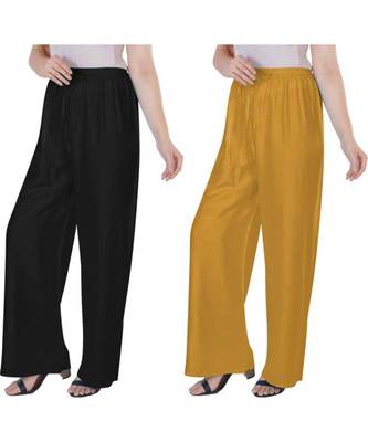 Women's Rayon Pant Palazzo Combo (Free Size )Black&Mustard 3