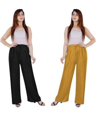 Women's Rayon Pant Palazzo Combo (Free Size )Black&Mustard 4