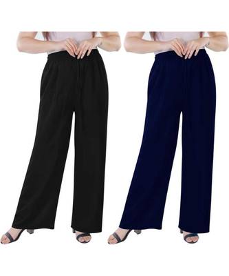 Women's Rayon Pant Palazzo Combo (Free Size )Black&Navy Blue 1