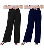 Women's Rayon Pant Palazzo Combo (Free Size )Black&Navy Blue