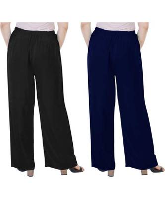 Women's Rayon Pant Palazzo Combo (Free Size )Black&Navy Blue 2