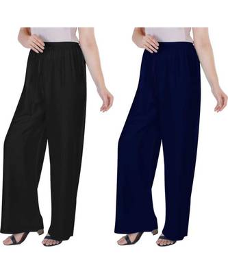 Women's Rayon Pant Palazzo Combo (Free Size )Black&Navy Blue 3
