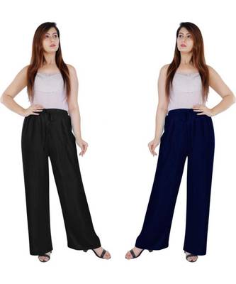 Women's Rayon Pant Palazzo Combo (Free Size )Black&Navy Blue 4