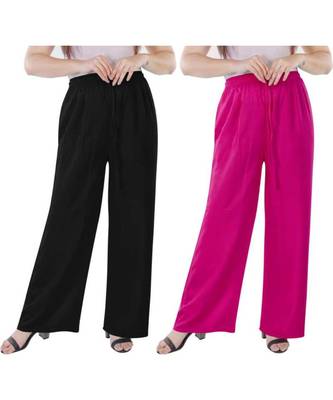 Women's Rayon Pant Palazzo Combo (Free Size )Black&Pink 1