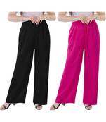 Women's Rayon Pant Palazzo Combo (Free Size )Black&Pink