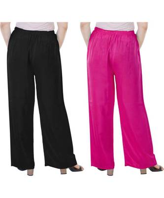 Women's Rayon Pant Palazzo Combo (Free Size )Black&Pink 2