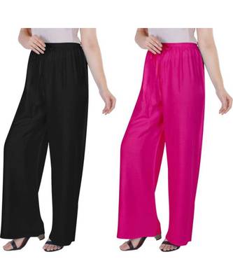 Women's Rayon Pant Palazzo Combo (Free Size )Black&Pink 3