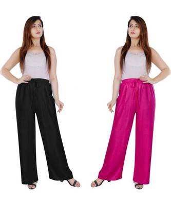 Women's Rayon Pant Palazzo Combo (Free Size )Black&Pink 4