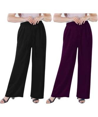 Women's Rayon Pant Palazzo Combo (Free Size )Black&Purple 1