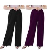 Women's Rayon Pant Palazzo Combo (Free Size )Black&Purple