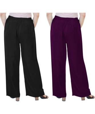 Women's Rayon Pant Palazzo Combo (Free Size )Black&Purple 2